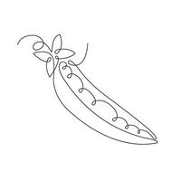 Pea pod in continuous line art drawing style. One pea pod minimalist black linear sketch isolated on white background. illustration vector
