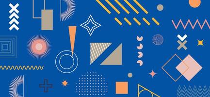 Geometric Abstract Backgrounds Design. Composition of simple geometric shapes on dark blue background. For use in Presentation, Flyer and Leaflet, Cards, Landing, Website Design. illustration. vector