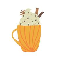 Pumpkin Latte cup flat icon isolated on white background. illustration. Cozy time concept. Hand drawn illustration for menu, design, flyer, banner. vector