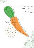 Continuous one line drawing carrot. illustration. Black line art on white background with colorful spots and elements. Poster in minimalism concept vector