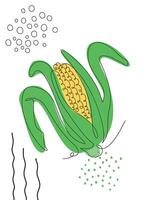 Continuous one line drawing corn. illustration. Black line art on white background with colorful spots and elements. Poster in minimalism concept vector