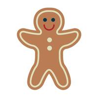 Greeting Gingerbread Man Character With buttons, Icing Decoration. Funny Christmas Cookie. Traditional Sweet Xmas Ginger Biscuit. illustration isolated on white background. vector