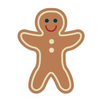 Greeting Gingerbread Man Character With buttons, Icing Decoration. Funny Christmas Cookie. Traditional Sweet Xmas Ginger Biscuit. illustration isolated on white background. vector