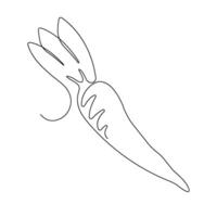 Carrot in continuous line art drawing style. Whole carrot and leaves minimalist black linear sketch isolated on white background. illustration vector