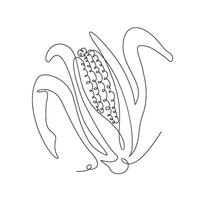 Corn in continuous line art drawing style. One ear of corn minimalist black linear sketch isolated on white background. illustration vector