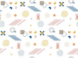 Modern abstract geometric seamless pattern in swatches, background with different shapes in minimalistic style. Pastel colored simple shapes graphic pattern. vector