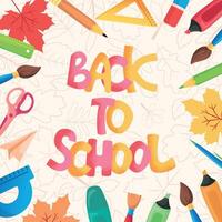 Back to School poster. Stationery with lettering. illustration. Education, business concept. For banner or flyer or store. vector