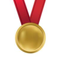 Gold Medal . Golden 1st Place Badge. Sport Game Golden Challenge Award. Red Ribbon. graphic design isolated illustration. Realistic illustration. vector