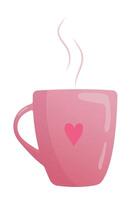 Cup with pink heart shaped label. Flat icon isolated on white background. Valentines day concept. Illustration in flat style for web design, banner, flyer, invitation, card. vector