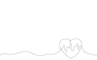 Outline heart with heart beat one line continuous drawing illustration, minimalistic background. Hand drawn linear silhouette background vector