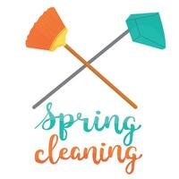 Scoop and mop, spring cleaning concept. Cleaning instrument kit illustrations. Flat illustration Isolated on white background. vector