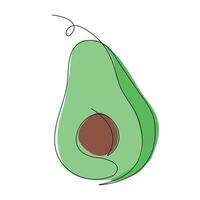 Avocado in continuous line art drawing style. Half avocado minimalist black linear sketch with colored spots isolated on white background. illustration vector