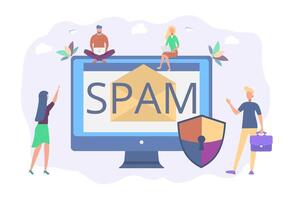 Spam, newsletter. Annoying notifications online. Advertising, ad blocking software. Virus protection. Colorful illustration. vector