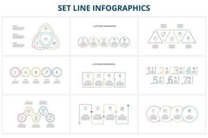 Set Line Infographics. Templates for growth chart, graph, presentation, chart. Business startup concept vector