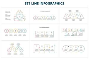 conjunto línea infografía. plantillas para crecimiento cuadro, grafico, presentación, cuadro. negocio puesta en marcha concepto vector