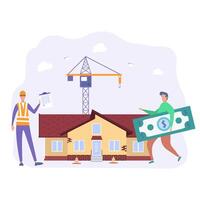 Elite real estate purchase, construction costs, construction investments, purchase of a finished house, bank loan. Colorful illustration. vector