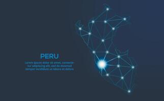 Peru communication network map. low poly image of a global map with lights in the form of cities. Map in the form of a constellation, mute and stars vector