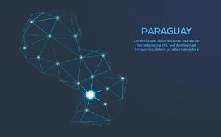 Paraguay communication network map. low poly image of a global map with lights in the form of cities. Map in the form of a constellation, mute and stars vector