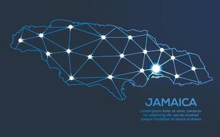 Jamaica communication network map. low poly image of a global map with lights in the form of cities. Map in the form of a constellation, mute and stars vector