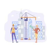 Investments in construction, buying an apartment at the foundation stage, buying real estate by installments. Caution building houses. Colorful illustration. vector