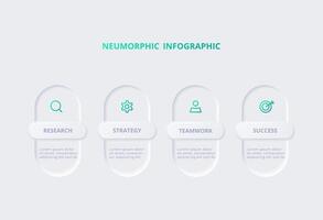 Neumorphic flowchart infographic. Creative concept for infographic with 4 steps, options, parts or processes. Template for diagram, graph, presentation and chart. vector