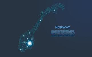 Norway communication network map. low poly image of a global map with lights in the form of cities. Map in the form of a constellation, mute and stars vector