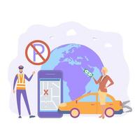 Paid parking in the town, traffic and parking fines, fare, parking area, fine notice. Colorful illustration. vector