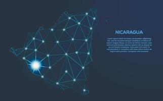 Nicaragua communication network map. low poly image of a global map with lights in the form of cities. Map in the form of a constellation, mute and stars vector