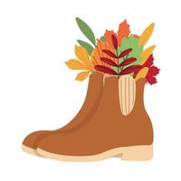 Autumn leaves and branch in boots, autumn mood. Happy thanksgiving. Good for card, poster, web banner and logo. illustration in flat style. vector