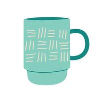 sencillo moderno taza decorado con líneas plano ilustración. azul de colores jarra relleno por bebidas aislado. linda de moda vajilla con encargarse de para beber. ilustración en plano estilo. vector