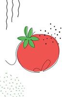 Continuous one line drawing tomato. illustration. Black line art on white background with colorful spots and elements. Poster in minimalism concept vector