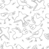 Abstract birds continuous one line drawing seamless pattern in swatches. Flying birds line art on white background in black and white colors, illustration for card, banner, poster, wallpaper. vector