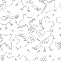 Abstract birds continuous one line drawing seamless pattern in swatches. Flying birds line art on white background in black and white colors, illustration for card, banner, poster, wallpaper. vector