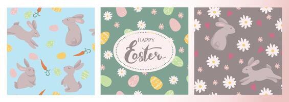 Easter rabbit pattern set. Seamless pattern with rabbit, carrots and daisy flower. illustration set. vector