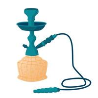 Hookah illustration. Cartoon blue hookah calabash with long pipe and yellow glass bowl for water to smoke, traditional accessory for smoking in lounge bar. Isolated illustration. vector