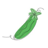Cucumber in continuous line art drawing style. One cucumber minimalist black linear sketch with colored spots isolated on white background. illustration vector