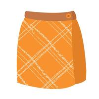 Part of basic wardrobe. Orange plaid skirt. Clothing store, fashion. Flat style design, isolated . Fall print element, seasonal warm, cozy clothes. vector