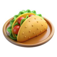 taco med sallad löv och tomater på en tallrik. 3d snabb mat ikon på transparent bakgrund png