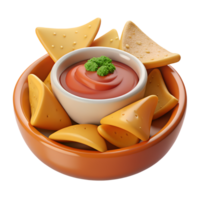 piatto con nachos e salsa. 3d veloce cibo icona su trasparente sfondo png