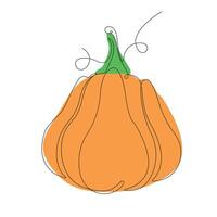 Pumpkin in continuous line art drawing style. One pumpkin minimalist black linear sketch with colored spots isolated on white background. illustration vector