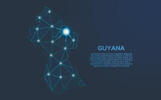 Guyana communication network map. low poly image of a global map with lights in the form of cities. Map in the form of a constellation, mute and stars vector