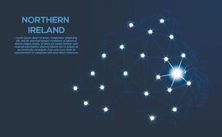 Northern Ireland communication network map. low poly image of a global map with lights in the form of cities. Map in the form of a constellation, mute and stars vector