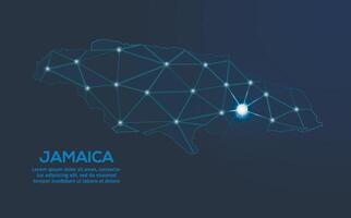 Jamaica communication network map. low poly image of a global map with lights in the form of cities. Map in the form of a constellation, mute and stars vector