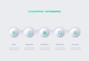 Neumorphic flowchart infographic. Creative concept for infographic with 5 steps, options, parts or processes. Template for diagram, graph, presentation and chart. vector