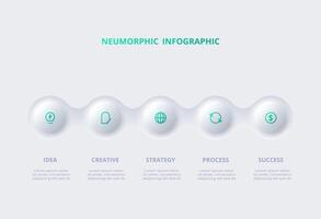 Neumorphic flowchart infographic. Creative concept for infographic with 5 steps, options, parts or processes. Template for diagram, graph, presentation and chart. vector