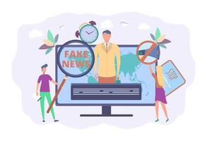 Fake news. The Yellow Press, newspaper journalists, editors. Fake news, junk news, misinformation in media concept. Site template. Colorful illustration. vector