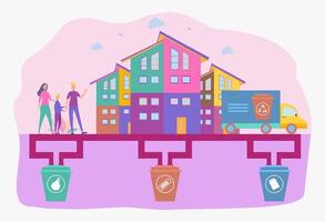 The concept of sorting and recycling garbage. Removal and disposal of waste, metaphors for cleaning the planet from plastic. Colorful illustration. vector