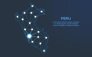 Peru communication network map. low poly image of a global map with lights in the form of cities. Map in the form of a constellation, mute and stars vector