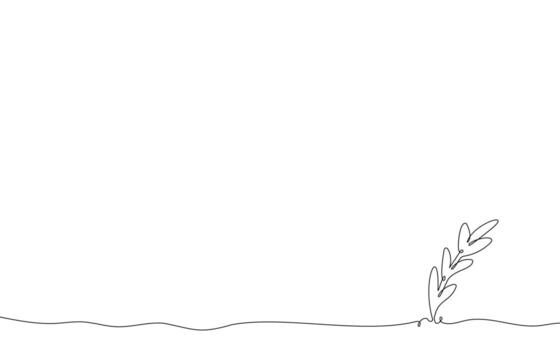 One line drawing typography branch with leaves. Element on minimalist black linear sketch isolated on white background. illustration vector