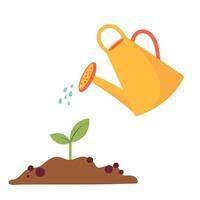 yellow watering can isolated on a white background. Gardening tools. Seedlings are watered from a watering can. illustration. vector